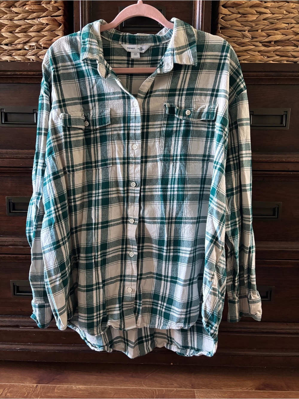 Old Navy Teal and White Plaid Button-Down Shirt